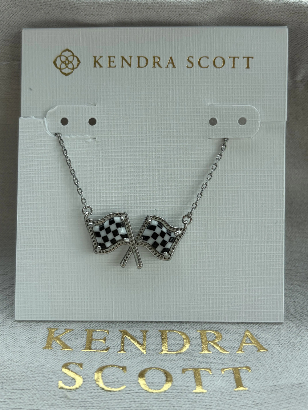 Kendra Scott x Checkered Flag Silver Short Pendant Necklace